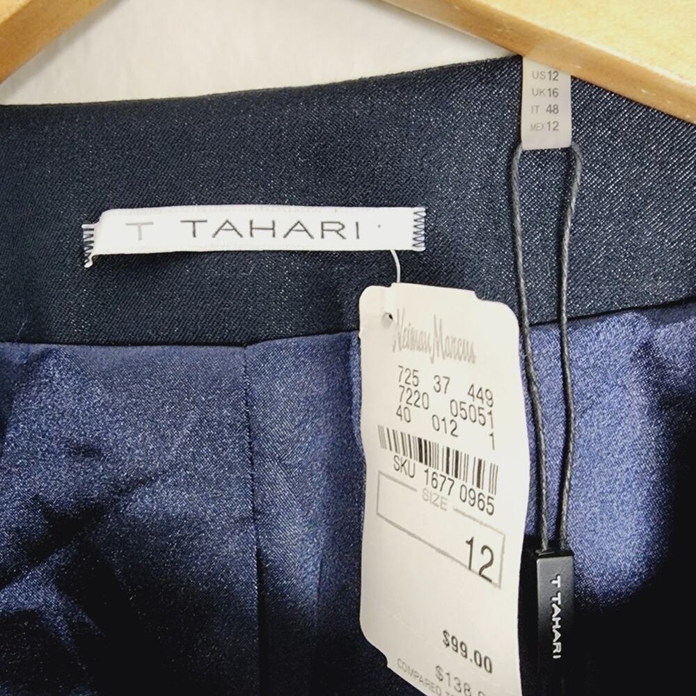 Tahari Griffin Indigo Blue Single Breasted Blazer NWT Faux Leather Trim 12 - Picture 4 of 11
